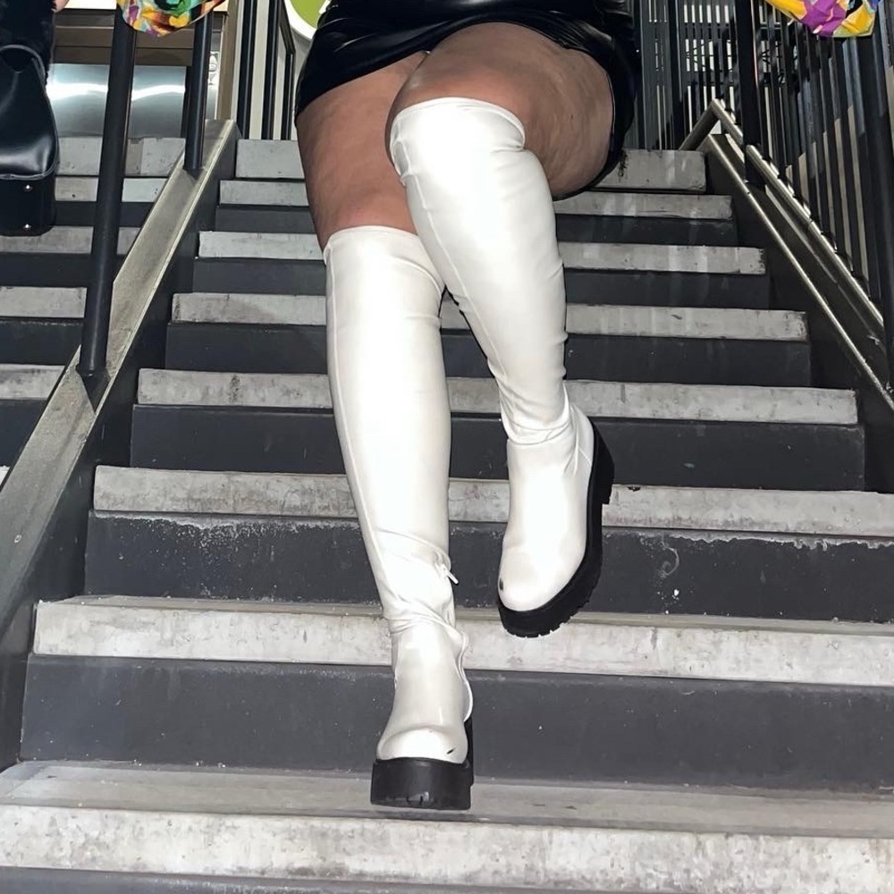 White Chunky Knee high Platform Boot